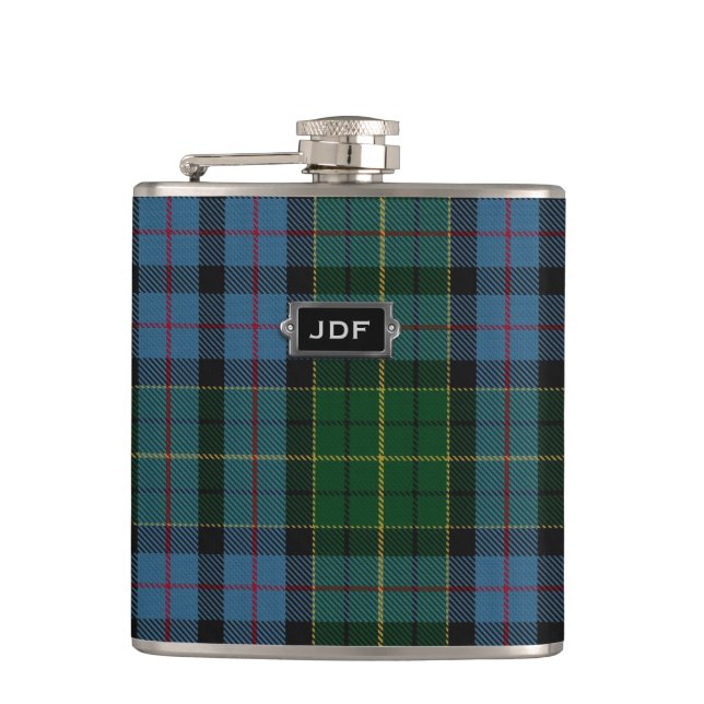 Monogramed Clan Forsyth Tartan Plaid Flask (Front)
