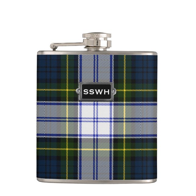 Monogramed Clan Gordon Dress Tartan Plaid Flask (Front)