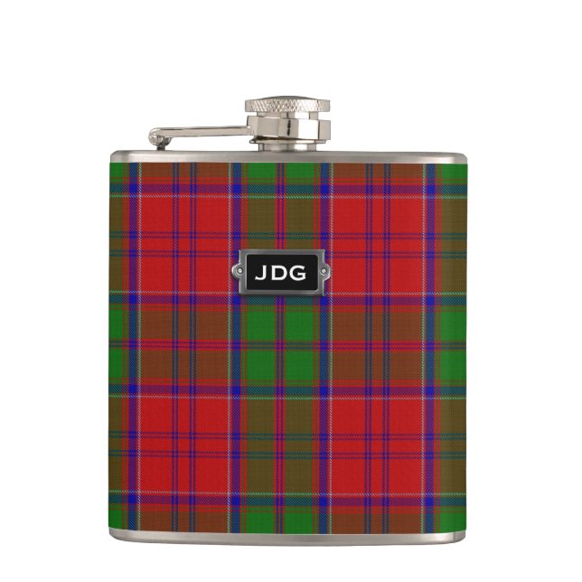 Monogramed Clan Grant Tartan Plaid Flask (Front)