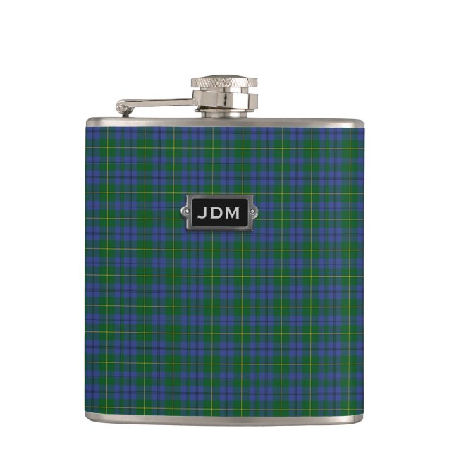 Monogramed Clan Johnston Tartan Plaid Flask (Front)