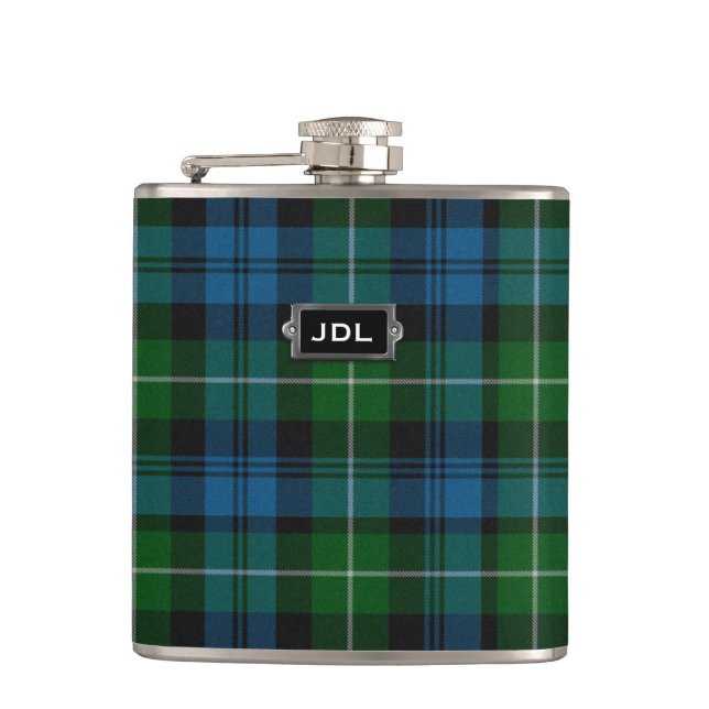 Monogramed Clan Lamont Tartan Plaid Flask (Front)