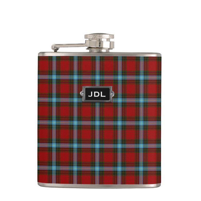 Monogramed Clan Livingstone / MacLay Tartan Plaid  Hip Flask (Front)