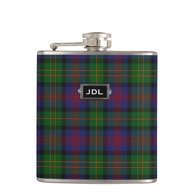 Monogramed Clan Logan Tartan Plaid Flask (Front)
