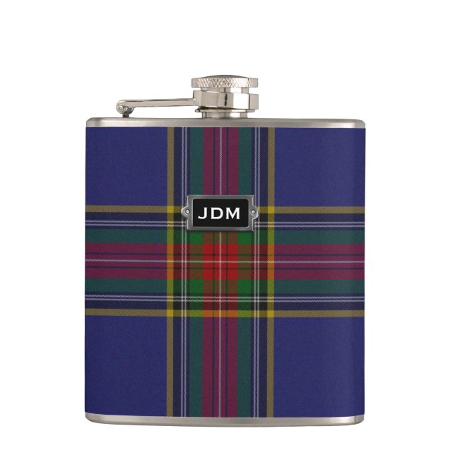 Monogramed Clan MacBeth Tartan Plaid Flask (Front)