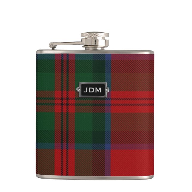 Monogramed Clan MacDuff Tartan Plaid Flask (Front)