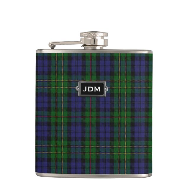 Monogramed Clan MacEwen Tartan Plaid Flask (Front)