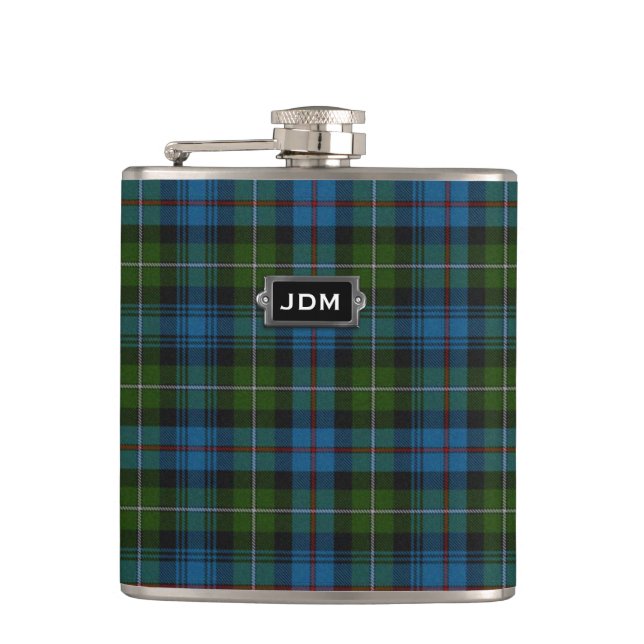 Monogramed Clan MacKenzie Tartan Plaid Flask (Front)
