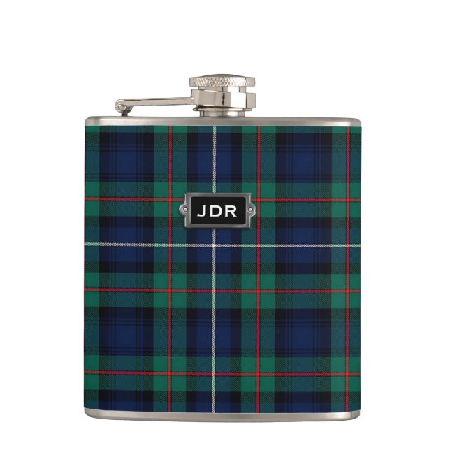Monogramed Clan Robertson Tartan Plaid Flask (Front)