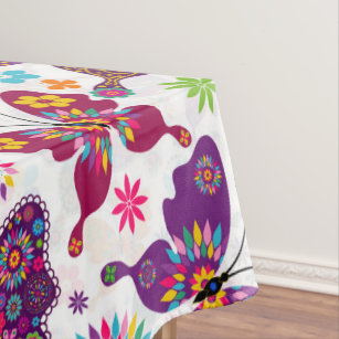 Monogramed Colourful Butterflies & Flowers Pattern Tablecloth