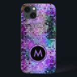 Monogramed Colourful Disco Glitter Purple Overtone iPhone 13 Case<br><div class="desc">Monogramed retro colourful disco glitter and sparkles. Purple blue and green tones.</div>