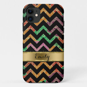 Monogramed Colourful Zigzag Chevron Pattern iPhone 11 Case