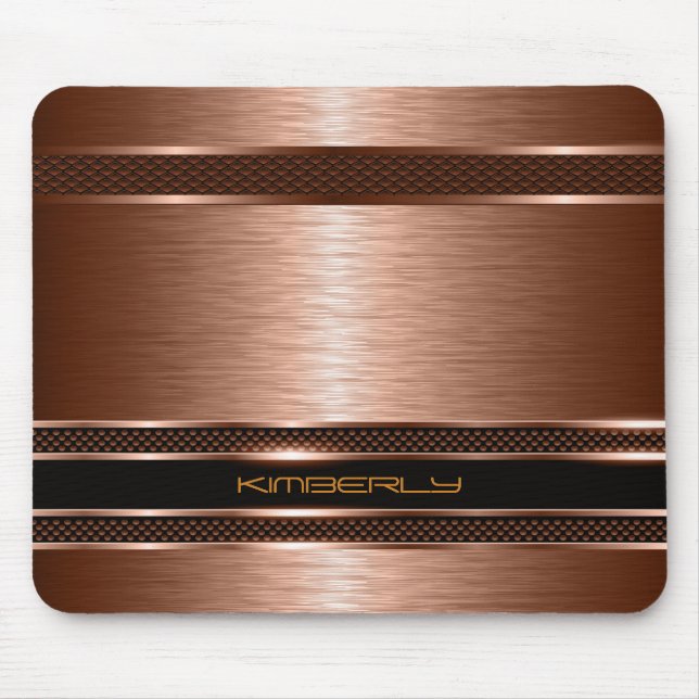 Monogramed Copper Metallic Brushed Aluminium Look Mouse Mat (Front)