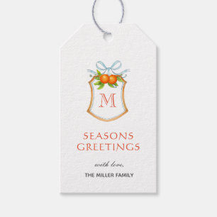 Monogramed Crest with Citrus orange Holiday gift  Gift Tags