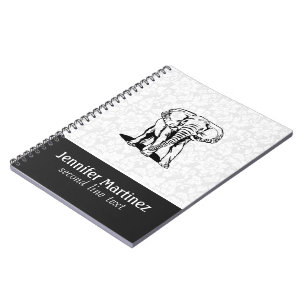 Monogramed Cute Black Elephant Line Drawing Notebook