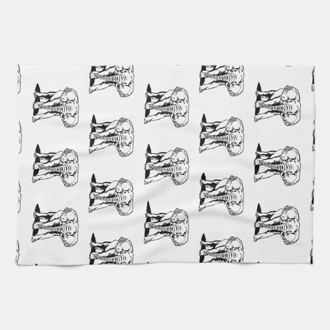 Monogramed Cute Black Elephant Line Drawing Tea Towel (Horizontal)