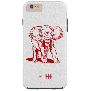Monogramed Cute Dark Red Elephant Line Drawing Tough iPhone 6 Plus Case