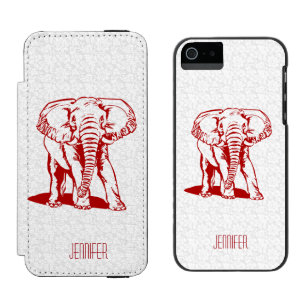 Monogramed Cute Dark Red Elephant Line Drawing Incipio Watson™ iPhone 5 Wallet Case