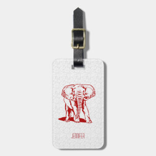 Monogramed Cute Dark Red Elephant Line Drawing Luggage Tag