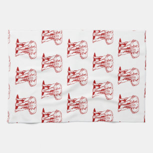 Monogramed Cute Dark Red Elephant Line Drawing Tea Towel