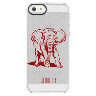 Monogramed Cute Dark Red Elephant Line Drawing Clear iPhone SE/5/5s Case