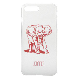 Monogramed Cute Dark Red Elephant Line Drawing iPhone 8 Plus/7 Plus Case