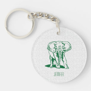 Monogramed Cute Hunter Green Elephant Line Drawing Key Ring
