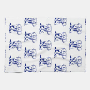 Monogramed Cute Navy Blue Elephant Line Drawing Tea Towel