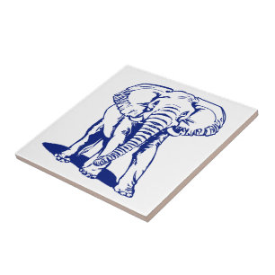 Monogramed Cute Navy Blue Elephant Line Drawing Tile