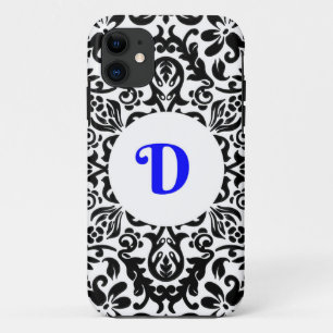 Monogramed D blue, Black and White background iPhone 11 Case