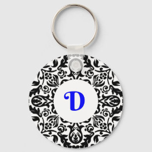 Monogramed D blue, Black and White background Key Ring