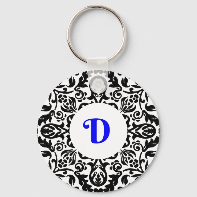 Monogramed D blue, Black and White background Key Ring (Front)