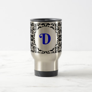 Monogramed D blue, Black and White background Travel Mug