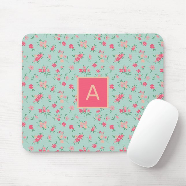 Monogramed Dainty Pink Tiny Flowers Mouse Mat (With Mouse)