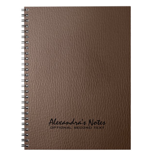 Monogramed Dark Brown Leather Texture Look Notebook (Front)