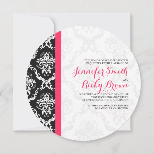 Monogramed Elegant Black & White Wedding Invitation (Front)