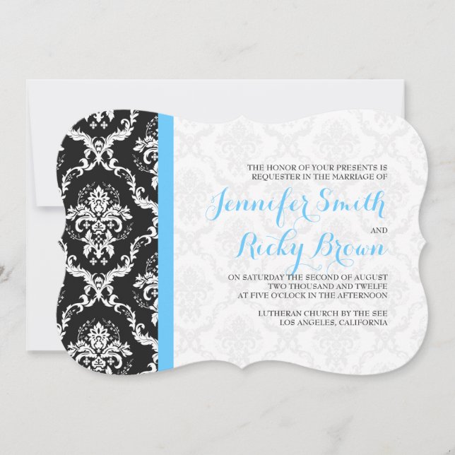 Monogramed Elegant Black & White Wedding  Invitation (Front)