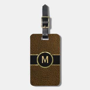 Monogramed Faux Leather Vintage look Luggage Tag