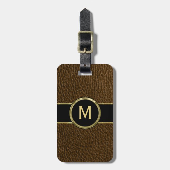 Monogramed Faux Leather Vintage look Luggage Tag (Front Vertical)