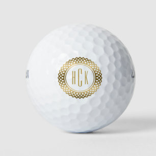 Monogramed Gold And White Circle Frame Golf Balls