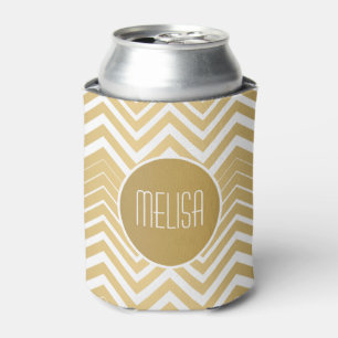 Monogramed Gold And White Zigzag Chevron Can Cooler