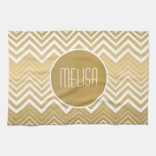 Monogramed Gold And White Zigzag Chevron Tea Towel