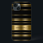 Monogramed Gold & Black Stripes Pattern iPhone 13 Case<br><div class="desc">Elegant gold and black stripes pattern. Customisable monogram.</div>