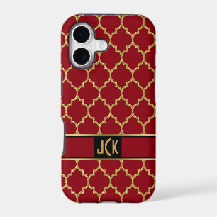 Monogramed Gold & Burgundy Geometric Quatrefoil 2