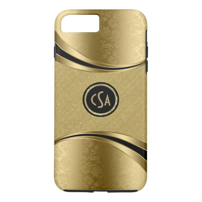 Monogramed Gold Metallic Look With Gold Glitter Case-Mate iPhone Case (Back)