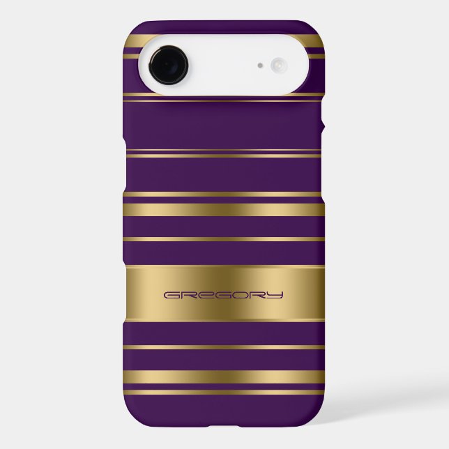 Monogramed Gold & Purple Stripes Pattern Case-Mate iPhone Case (Back)