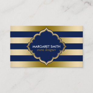Monogramed Gold Stripes Geometric Pattern Business Card