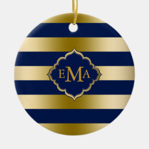 Monogramed Gold Stripes Geometric Pattern Ceramic Tree Decoration