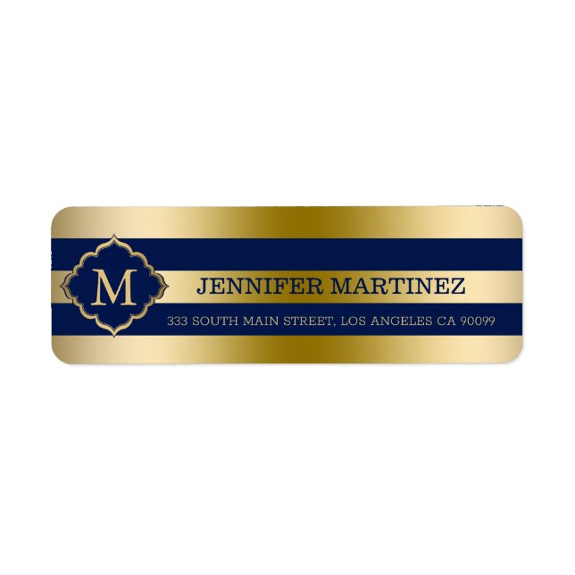 Monogramed Gold Stripes Geometric Pattern Label (Front)