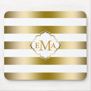 Monogramed Gold Stripes Geometric Pattern Mouse Mat