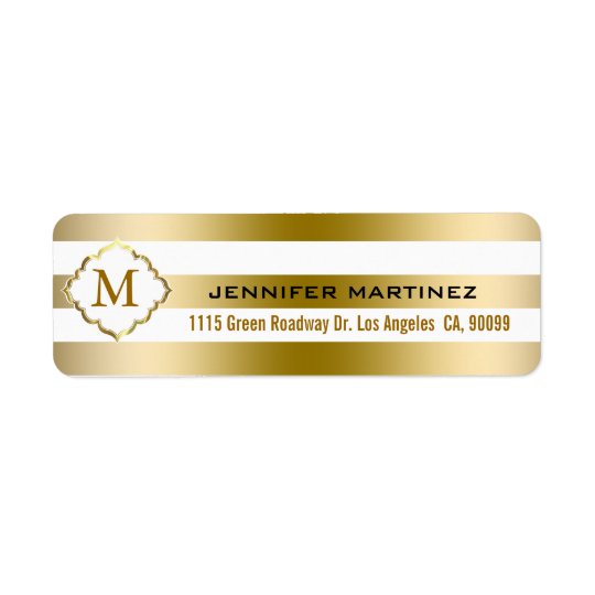 Monogramed Gold Stripes Geometric Pattern Return Address Label